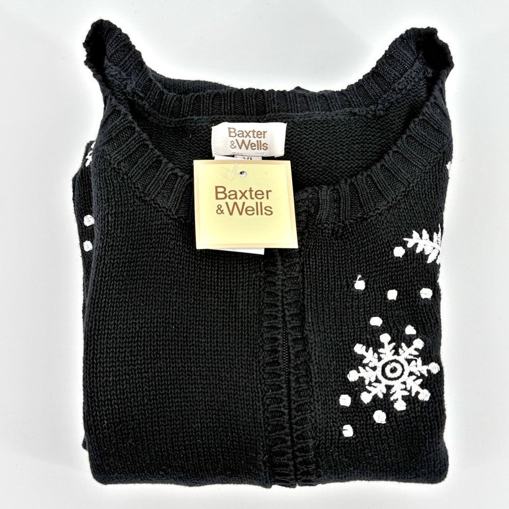 Baxter & Wells Womens Sweater Vest XL Black Snowflake Holiday Cotton Flax Blend - Picture 9 of 11